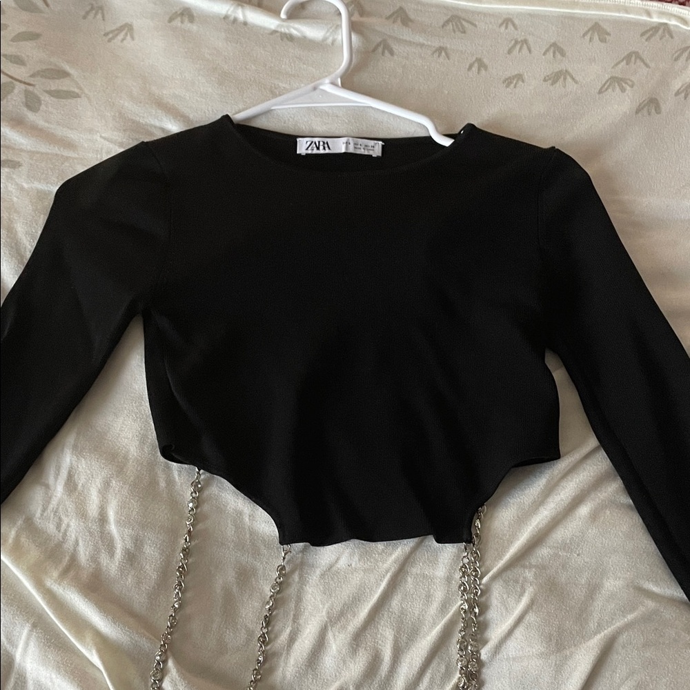 Zara Black Crop Top with Chain Accents